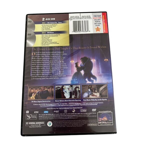 Beauty And The Beast 2-Disc DVD 2010 Family Movie Disney Classic Pre-Owned - Picture 4 of 4